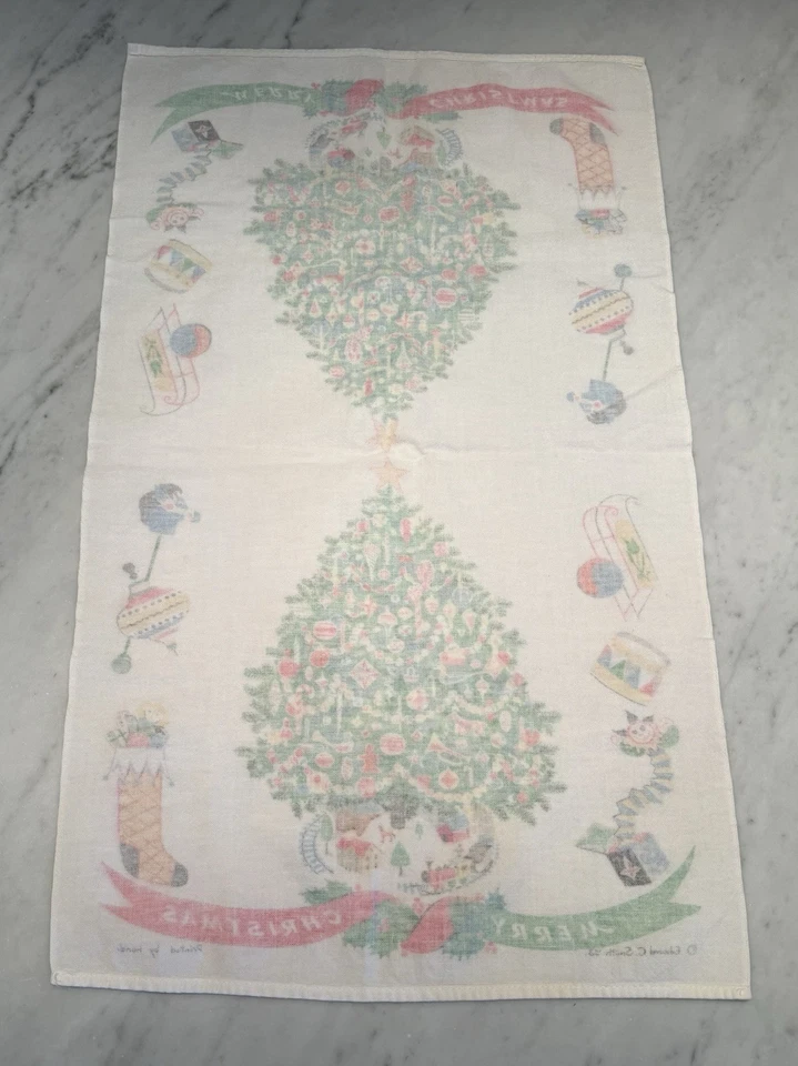 Vintage Edward C. Smith 1953 MCM Design Hand-Printed Christmas Kitchen Tea Towel - Image 3 of 4