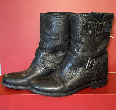 Prada Motorcycle Boots Black Leather Size 37Flat Ankle Boots