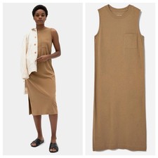 Everlane The Long Weekend Tank T-Shirt Midi Dress XS Tan Khaki Slvlss Pocket bb