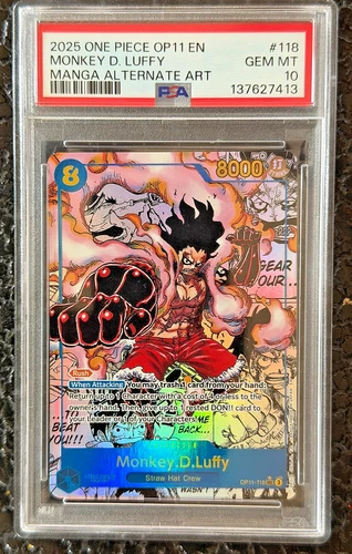 2025 One Piece OP11 118 Fist Divine Speed Monkey D Luffy Manga Alt Art PSA 10
