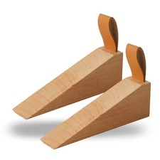 2Pack Large Wooden Door Stopper Non-Slip Security Wood Door Wedge with Leathe...