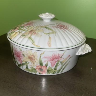 Shafford Jade Lily Porcelain Casserole Dish W/Lid Mid 1900 Japan