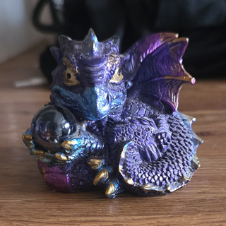 Purple & Blue Dragon Figurine Ornament Holding Crystal Ball Mythical Creatures