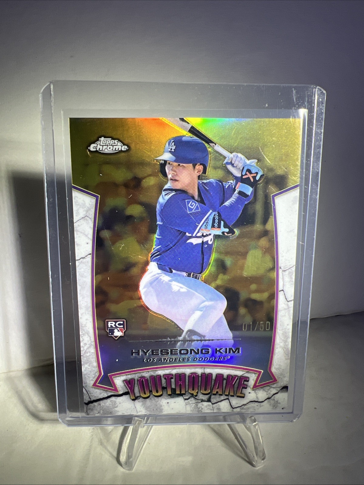 2025 Topps Chrome Hyeseong Kim Gold Youthquake First On Print 1/50 Dodgers RC
