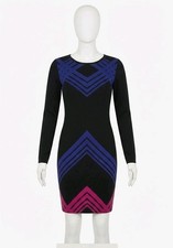 Women's Geometric Chevron Knit Sweater Dress Black Blue Magenta Size M /Size 12 