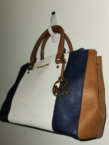 💥MICHAEL KORS #28 colorblock Cream/Tan/Blue 2 way purse - 第 2/6 張圖片