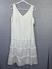 Talbots Dress Womens Size 10 White Sleeveless Midi Linen Blend Ruffle Hem Summer