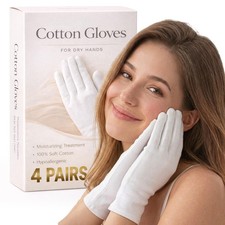 Gloves 100 Cotton Moisturizing Overnight White 4 Pairs Breathable Reusable