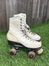 Vintage Roller Derby White Leather Quad Roller Skates Size 8 Urethane Wheels