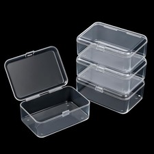 4 Pcs Mini Clear Plastic Storage Containers 3.7x2.5x1 inches Small Box with H...