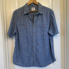 Old Navy cotton/linen blend slim fit summer travel chambray blue shirt, size XL