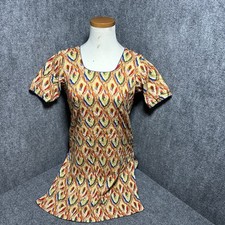 Handmade Women’s Short-Sleeved Scoop Neck Vibrant Abstract AOP Mini Dress OSFM