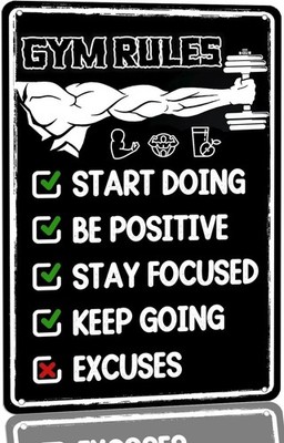 Home Gym Rules Signs Workout Motivational Quote Hanging Sign - Exercise Poste...