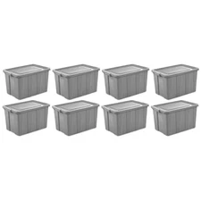 Tuff1 30 Gal Gray Plastic Storage Bins 8Pk Stackable Heavy-Duty Tote Handles NEW