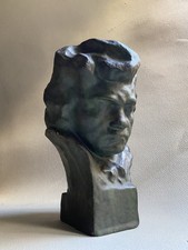 Buste Beethoven Terre Cuite Patine Bronze Vert Antique Portrait Homme Musicien