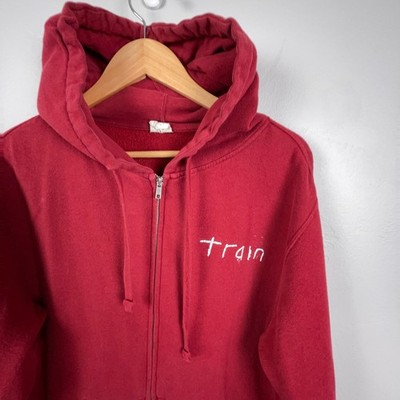 Train Band Hoodie Men Large Full Zip Cotton Blend Parachute Graphic Rock Pop