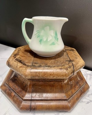 Vintage MCM Green Floral  Millbrook  Syracuse 10oz Ironstone  Restaurant Creamer