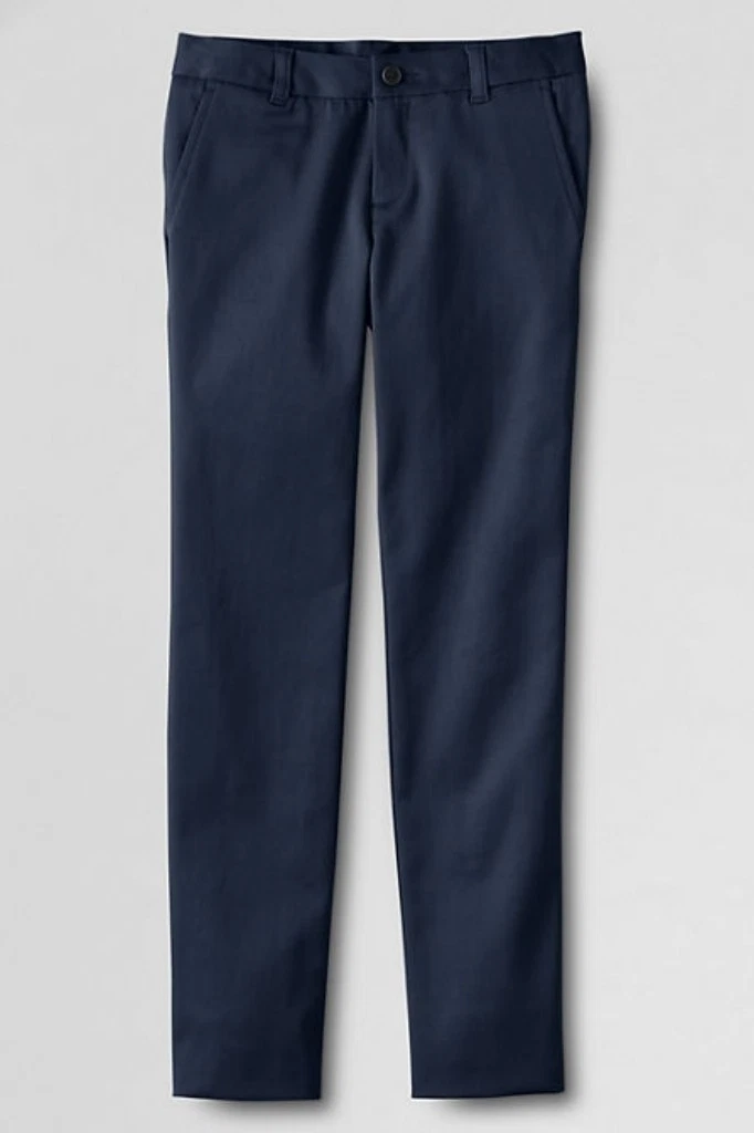 Pantalones chinos LANDS END azul marino escuela ajuste perfecto frente liso niñas 14 entrepiernas 28"