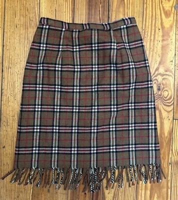 Vtg   Intriguing Threads  Fringe Blanket Skirt Size 10 Plaid Midi Wool Blend