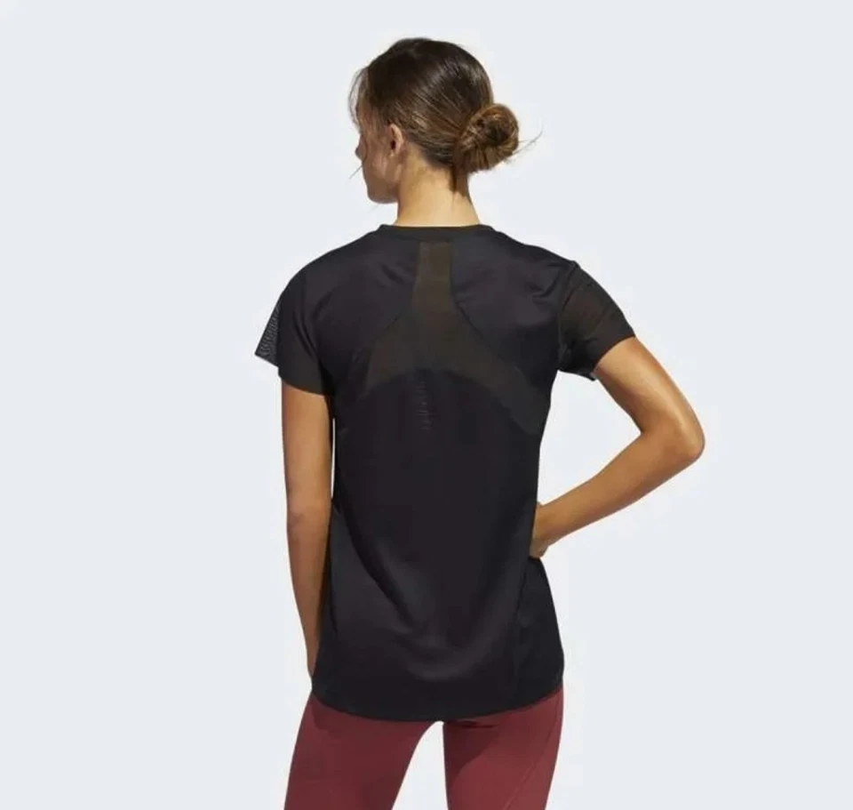 Camiseta Adidas HEAT.RDY Mujer Entrenamiento Top Negra Manga Corta Gimnasio Transpirable Foto 4 de 4