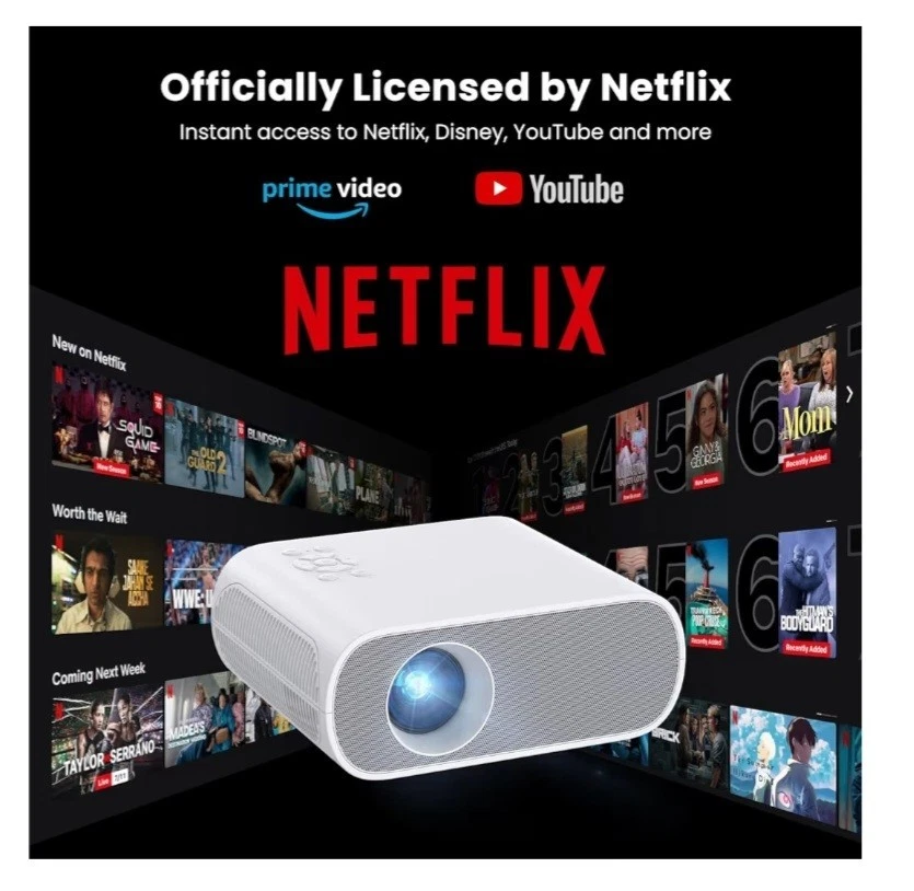 【Official Licensed Netflix】HOMPOW Smart Mini Projector W/WiFi and Bluetooth 4K - Image 3 of 4