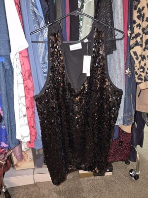 Avenue Black Sequin V-Neck Sleeveless Knit Tank Top Women s Plus Size 26/28