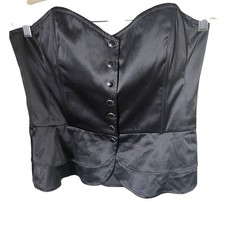 Whimsigoth Black Satin Peplum Corset Top Size 12 Boned Steampunk Witchy Gothic
