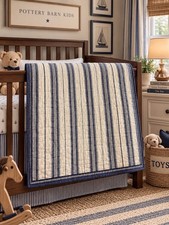 Pottery Barn Kids Discontinued Reversible Crib Quilt Blue Stripe PBK 35x49
