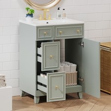 24-Inch Bathroom Vanity Cabinet with Ceramic Sink, 2 Drawers, 1 Door
