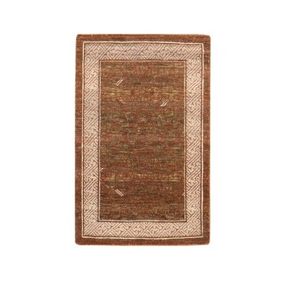2'x3' Brown Khotan Influence All Over Intricate Design Wool Hand Knotted Mat Rug