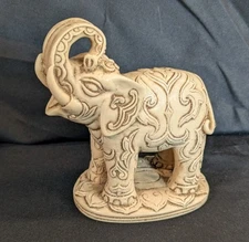 Vintage Wony Italy Hand Carved White Resin Elephant Trunk Up Good Luck Figurine 