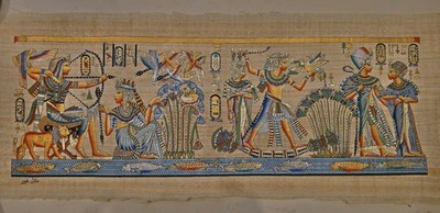 Authentische ägyptische Papyrusgemälde - signiert Adel Ghabour Mythologie & königliches Leben