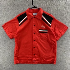 Vintage Hilton Bowling Shirt Mens Large Red Local 600 Chain Stitch Made USA 70s