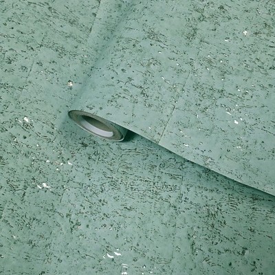 Real natural cork matte mint green silver metallic textured eco modern Wallpaper