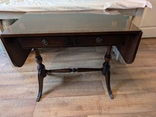 Mahogany Dropleaf Sofa Table 2 Draw Brass Feet - Good Used Condition