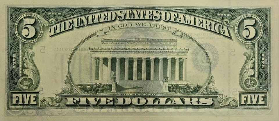 $5 1995 Insufficient Inking Error 3rd Print Error Missing Overprint CRISP UNC - Image 3 of 3