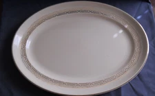 15.5 in. Homer Laughlin Beige Platter with Unique Gold Geometric & Flower Trim