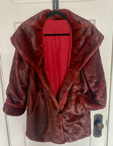 Dennis Basso Red Coat Women's S/M Faux Fur Reversible Jacket Mob Wife Glam Rock - Picture 2 of 9