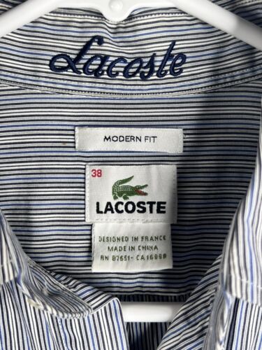 Lacoste Shirt 38 Modern Fit Striped Crocodile Logo Button Up Long Sleeve Mens - Picture 5 of 12