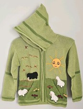 Peruvian Sweater Handmade Embroidered Unisex Green Size 4T