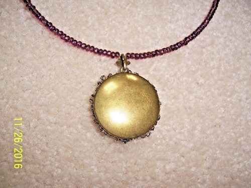 GENUINE MICHAL NEGRIN FANCY ROUND FLORAL LOCKET W/ PURPLE CRYSTALS & BEAD CHOKER - Picture 5 of 6