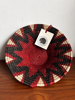 Handgewebte Sisal Korb Schale Swasiland 22cm Rot Schwarz Mehrfarbig Neu/Etikett H