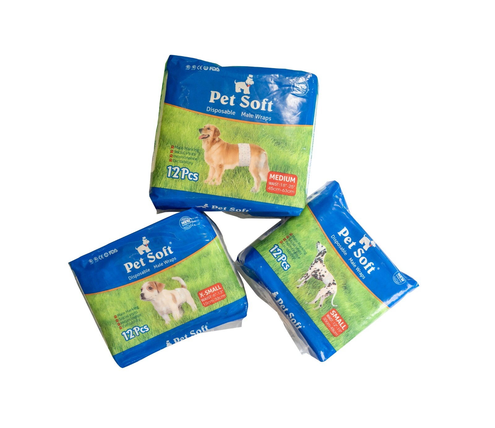 Pet soft  Male dog  wraps disposable  diapers， pack of 12，white，sizeS-M