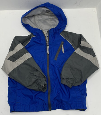 Columbia Boy s 4/5 Blue Grey Hard Shell Zip Up Hooded Waterproof Jacket L8