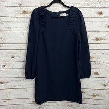 Eliza J Navy Blue Ruffle Shoulder Long Sleeve Formal Shift Dress Size 8