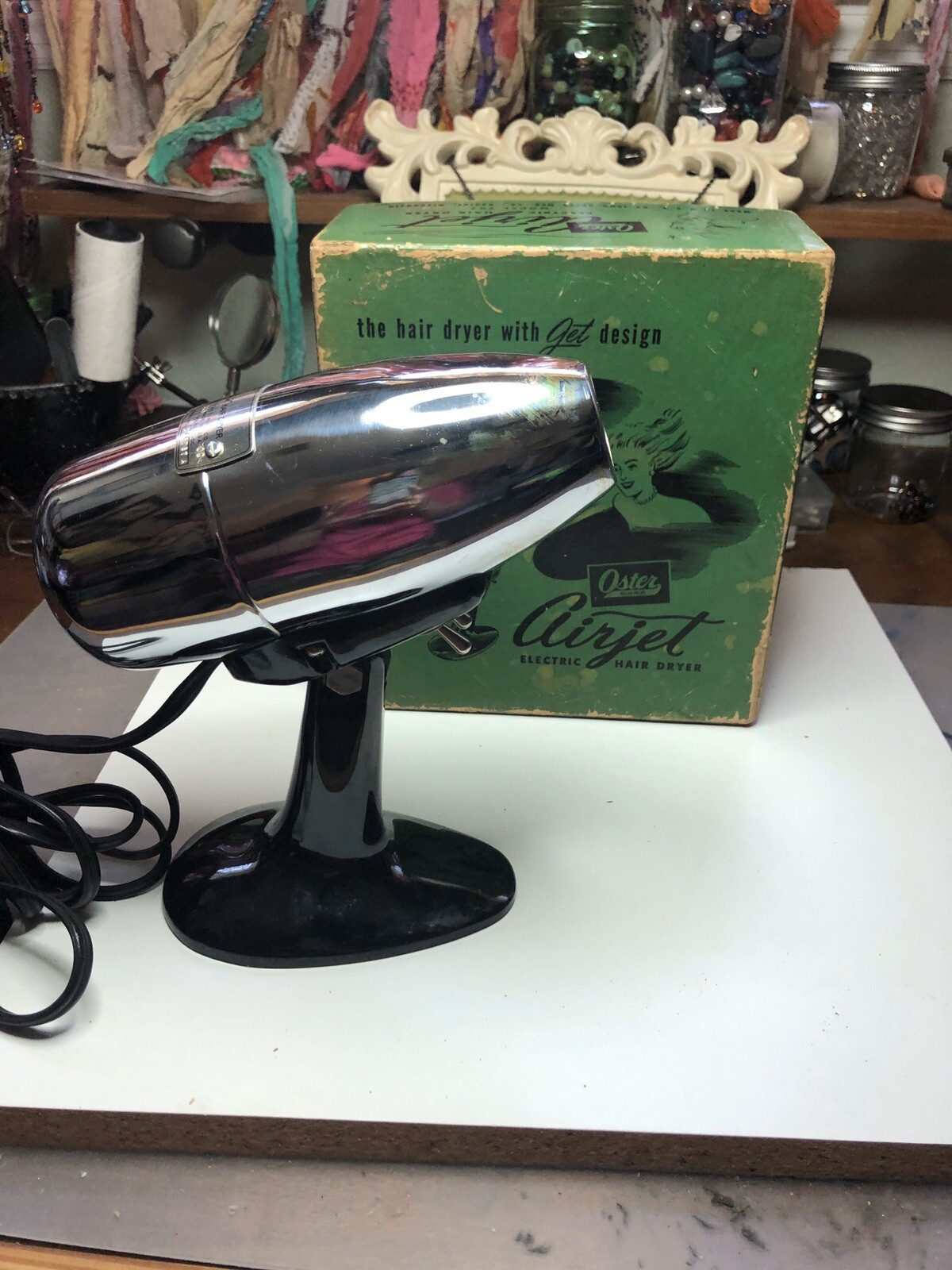 Vintage Oster Airjet Chrome Electric HairDryer MODEL 202 IN Box