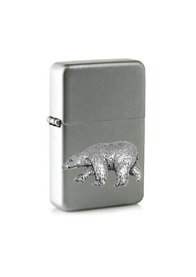 #ad ppa08 Polar Bear emblem on a flip top petrol silver lighter windproof GBP 14.95