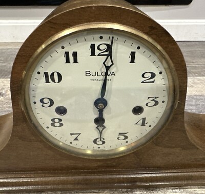 bulova ウエストミンスター　アンティーク　置時計 VTG Bulova Westminster Wood Mantle Clock Chiming Wind Up Germany