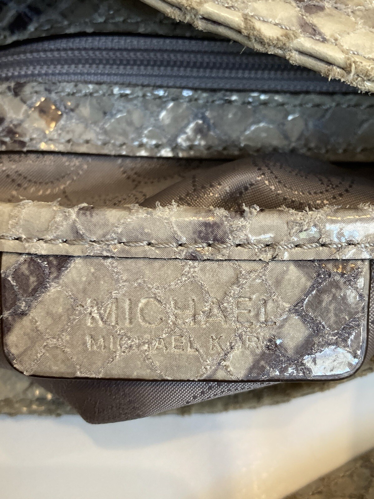 Michael Kors Gray Leather Python Print Handbag Mo… - image 11