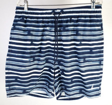 NAUTICA Swim Trunks Men's Size L Navy Blue/White Stripe Lined Swim Shorts
